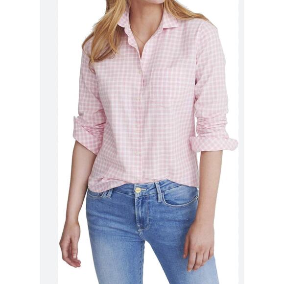 UNTUCKIT Calina Gingham Button Up Long Sleeve Shirt Cotton Pink White Size 4 - Picture 1 of 8